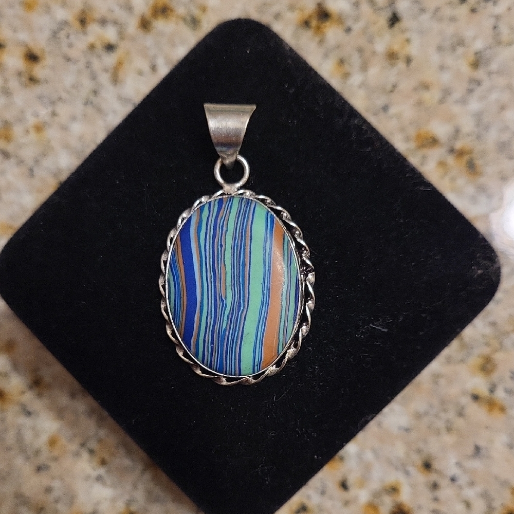 Elegant Rainbow Calsilica Pendant 925 SS